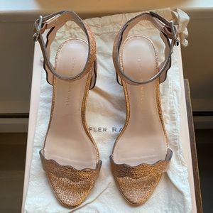 Loeffler Randall Women's Emi Scallop Metallic Leather Sandals in Topaz Size 5.5